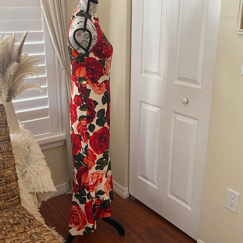 Enfocus Studio Floral Halter Maxi Dress Size 4 Red Roses Mermaid Style - Picture 6 of 10